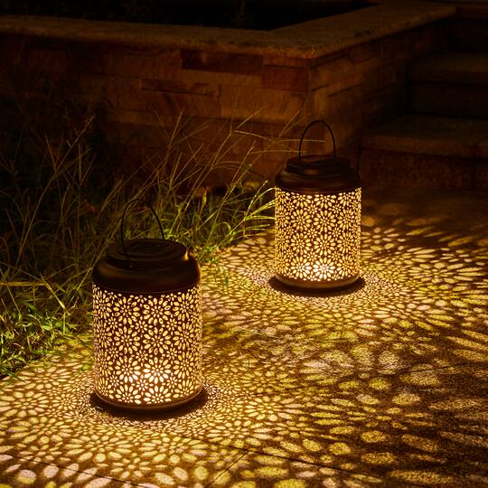 Glitzhome® 8.5" Flower Cutout Solar Powered Hanging Lantern